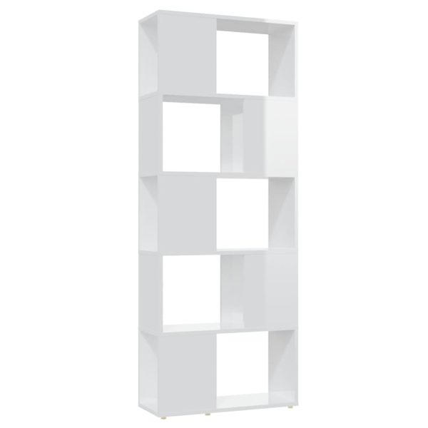 Bibliotecă/Separator cameră, alb extralucios, 60x24x155 cm