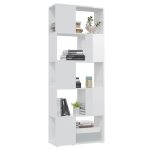Bibliotecă/Separator cameră, alb extralucios, 60x24x155 cm