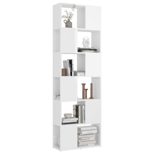 Bibliotecă/Separator cameră, alb extralucios, 60x24x186 cm
