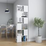 Bibliotecă/Separator cameră, alb extralucios, 60x24x186 cm