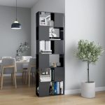 Bibliotecă/Separator cameră, gri extralucios, 60x24x186 cm
