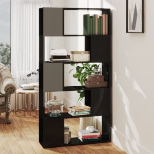 Bibliotecă/Separator cameră, negru lucios, 80x24x155 cm, PAL
