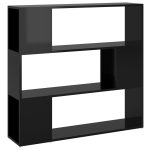 Bibliotecă/Separator cameră, negru extralucios, 100x24x94 cm