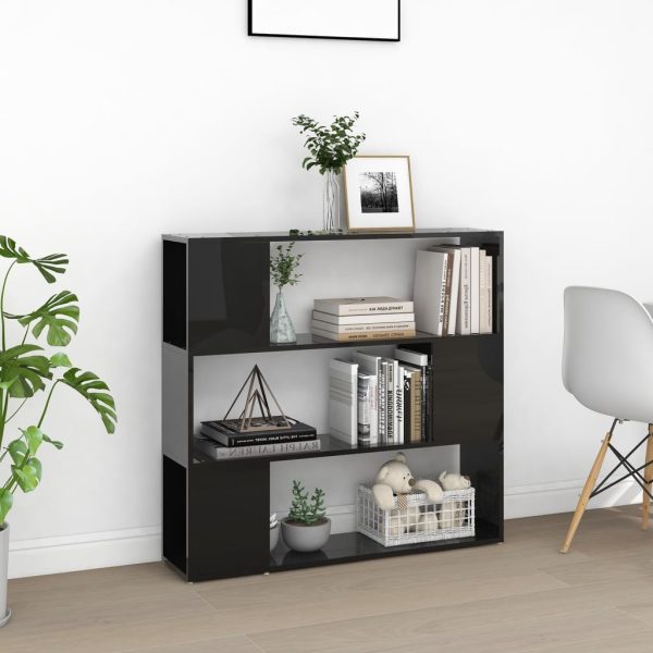 Bibliotecă/Separator cameră, negru extralucios, 100x24x94 cm