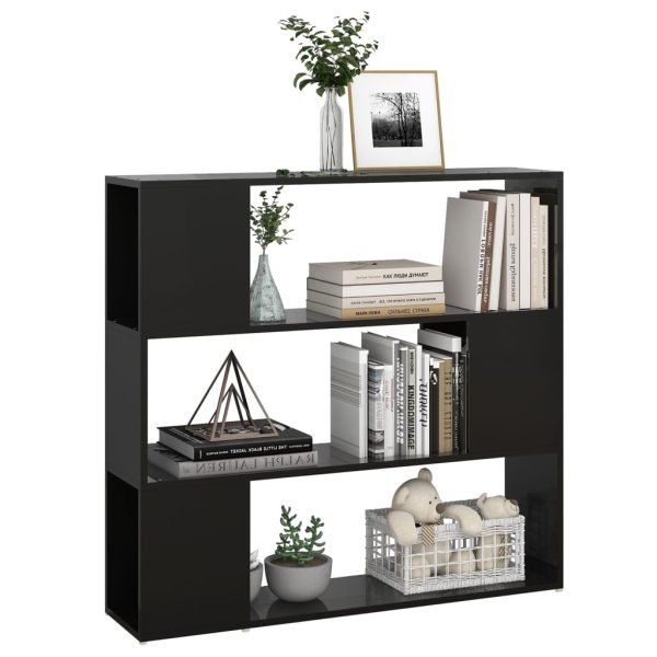 Bibliotecă/Separator cameră, negru extralucios, 100x24x94 cm