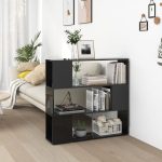 Bibliotecă/Separator cameră, negru extralucios, 100x24x94 cm