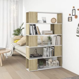 Bibliotecă/Separator cameră, alb și stejar sonoma, PAL