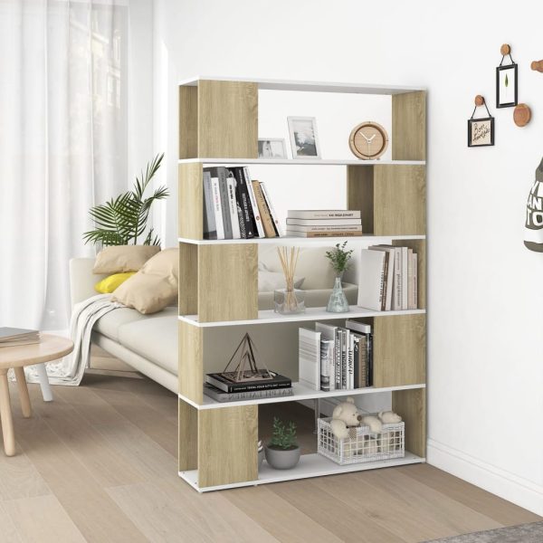 Bibliotecă/Separator cameră, alb și stejar sonoma, PAL