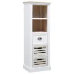 Set mobilier de baie, 5 piese, alb, lemn masiv