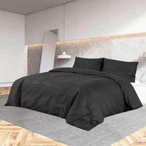 Set cu husă de pilotă, negru, 135×200 cm, microfibră