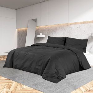 Set cu husă de pilotă, negru, 140×200 cm, microfibră