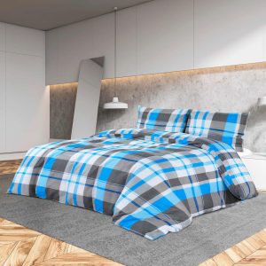 Set cu husă de pilotă, albastru și gri, 200×200 cm, bumbac