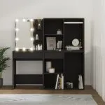 Masă de toaletă cu LED și dulapuri, negru, lemn prelucrat