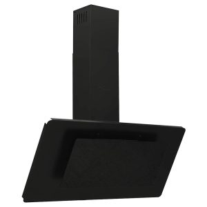 Hotă de perete negru 90 cm oțel inoxidabil și sticlă securizată