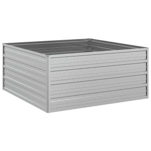 Strat înălțat de grădină argintiu 100x100x45cm oțel galvanizat