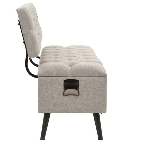Bancă de depozitare cu spătar, crem, 110 cm, material textil