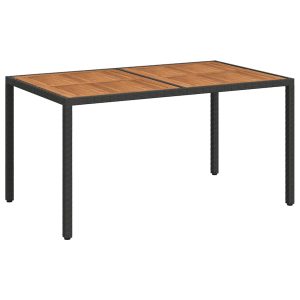 Masă grădină, negru, 150x90x75 cm, poliratan și lemn de acacia