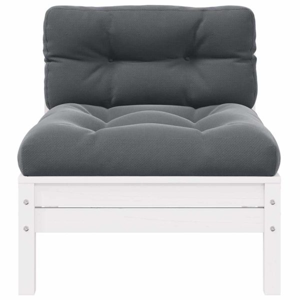 Set mobilier de grădină cu perne, 3 piese, alb, lemn masiv pin