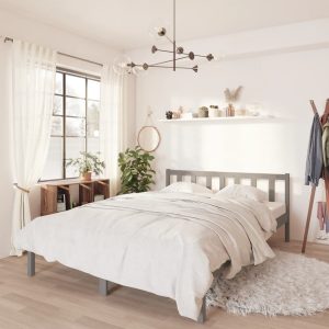 Cadru de pat King Size, gri, 150×200 cm, lemn masiv de pin