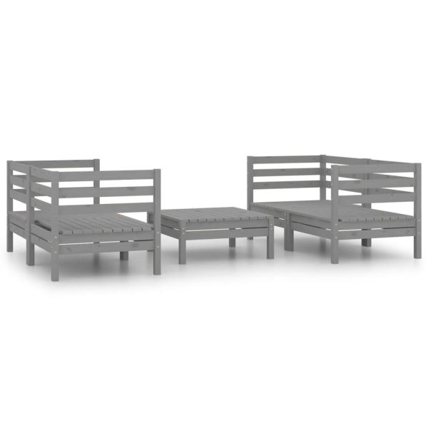 Set mobilier de grădină, 5 piese, gri, lemn masiv de pin