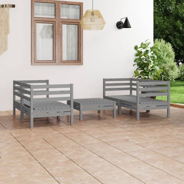 Set mobilier de grădină, 5 piese, gri, lemn masiv de pin