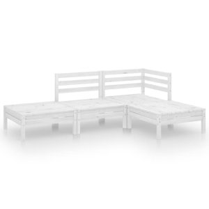 Set mobilier de grădină, 4 piese, alb, lemn masiv de pin