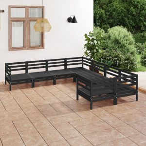 Set mobilier de grădină, 8 piese, negru, lemn masiv de pin