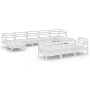 Set mobilier de grădină, 11 piese, alb, lemn masiv de pin