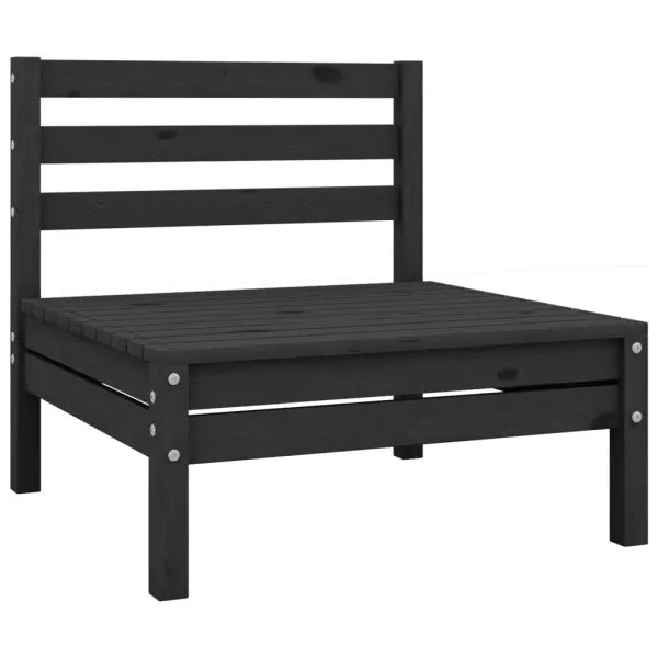 Set mobilier relexare grădină, 10 piese, negru, lemn masiv pin