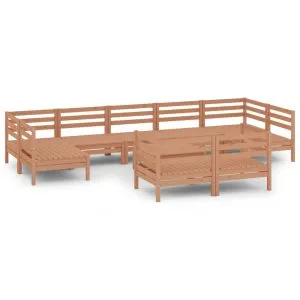 Set relaxare de grădină, 10 piese, maro miere, lemn masiv pin