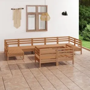 Set relaxare de grădină, 10 piese, maro miere, lemn masiv pin