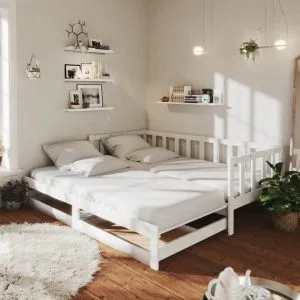 Pat extensibil de zi, 2x(90×200) cm, alb, lemn masiv de pin