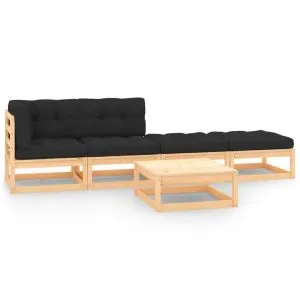 Set mobilier de grădină cu perne, 5 piese, lemn masiv de pin
