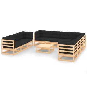 Set mobilier grădină cu perne, 11 piese, lemn masiv de pin