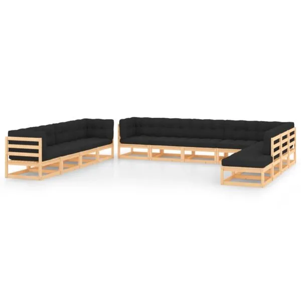 Set mobilier grădină cu perne antracit, 12 piese lemn masiv pin