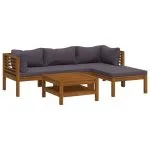 Set mobilier de grădină cu perne, 5 piese, lemn masiv acacia