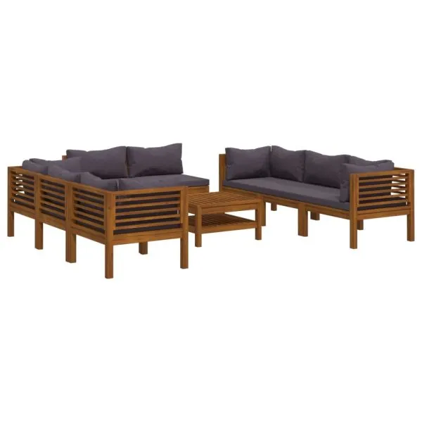 Set mobilier de grădină cu perne, 9 piese, lemn masiv de acacia