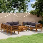 Set mobilier de grădină cu perne, 9 piese, lemn masiv de acacia