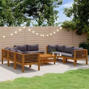 Set mobilier de grădină cu perne, 9 piese, lemn masiv de acacia
