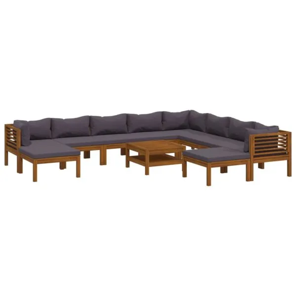 Set mobilier grădină cu perne, 11 piese, lemn masiv de acacia