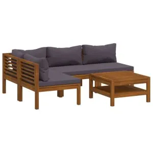 Set mobilier de grădină cu perne, 5 piese, lemn masiv acacia