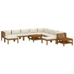 Set mobilier grădină cu perne crem 12 piese lemn masiv acacia
