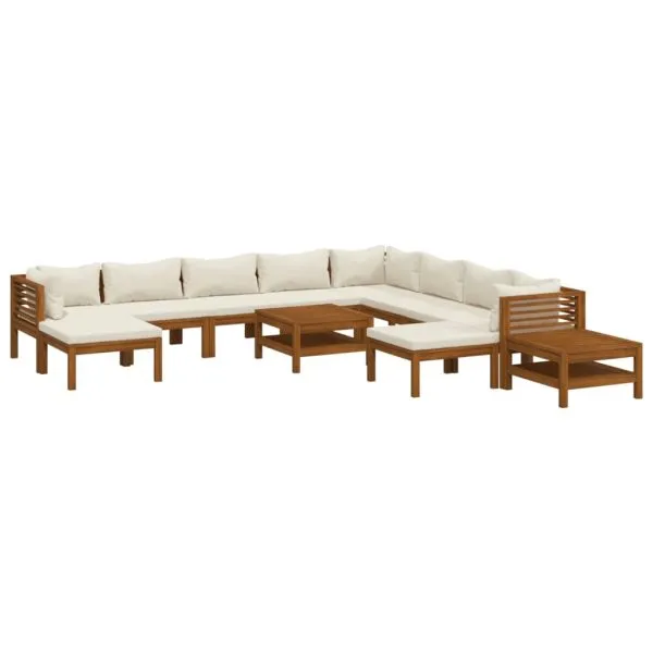 Set mobilier grădină cu perne crem 12 piese lemn masiv acacia