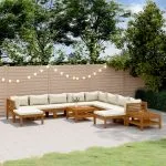 Set mobilier grădină cu perne crem 12 piese lemn masiv acacia