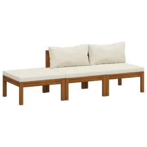 Set mobilier grădină cu perne crem, 3 piese, lemn masiv acacia