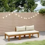 Set mobilier grădină cu perne crem, 3 piese, lemn masiv acacia