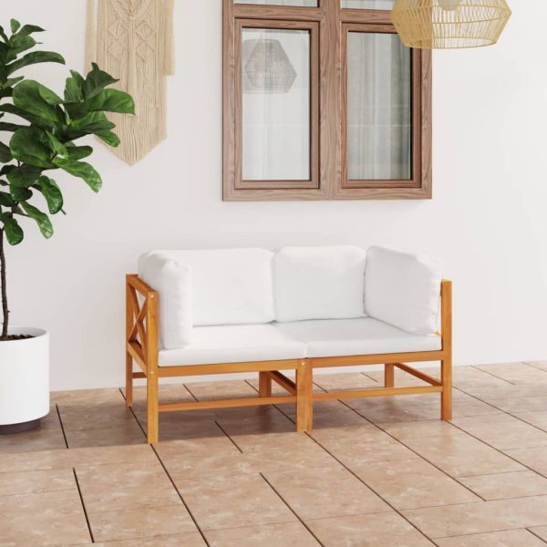 Canapea de grădină cu 2 locuri, perne crem, lemn masiv de tec
