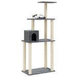 Ansamblu pisici cu stâlpi din funie de sisal, gri închis 147 cm