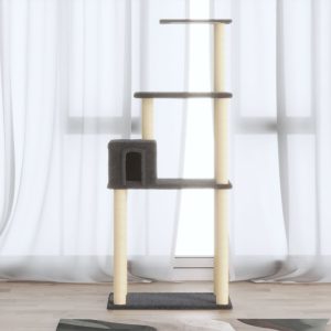 Ansamblu pisici cu stâlpi din funie de sisal, gri închis 147 cm