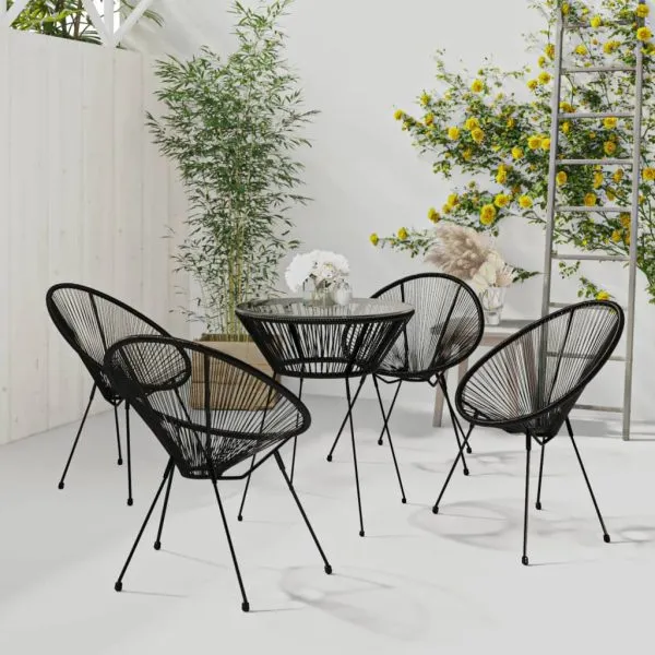 Set de mobilier pentru grădină, 5 piese, negru